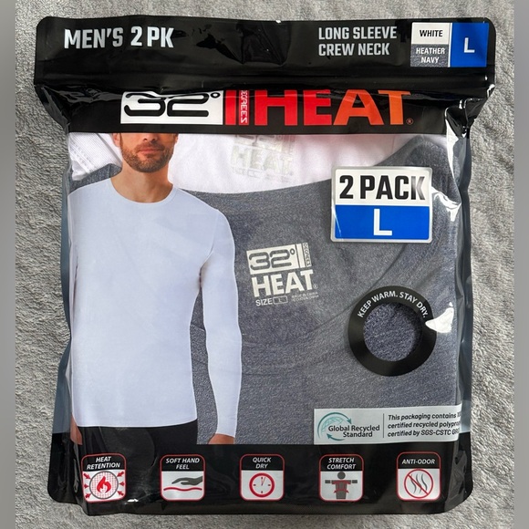 32 Degrees Men's Heat Long Sleeve Crew Neck Tee, 2-pack/ Size: L (NWT) - Picture 1 of 6